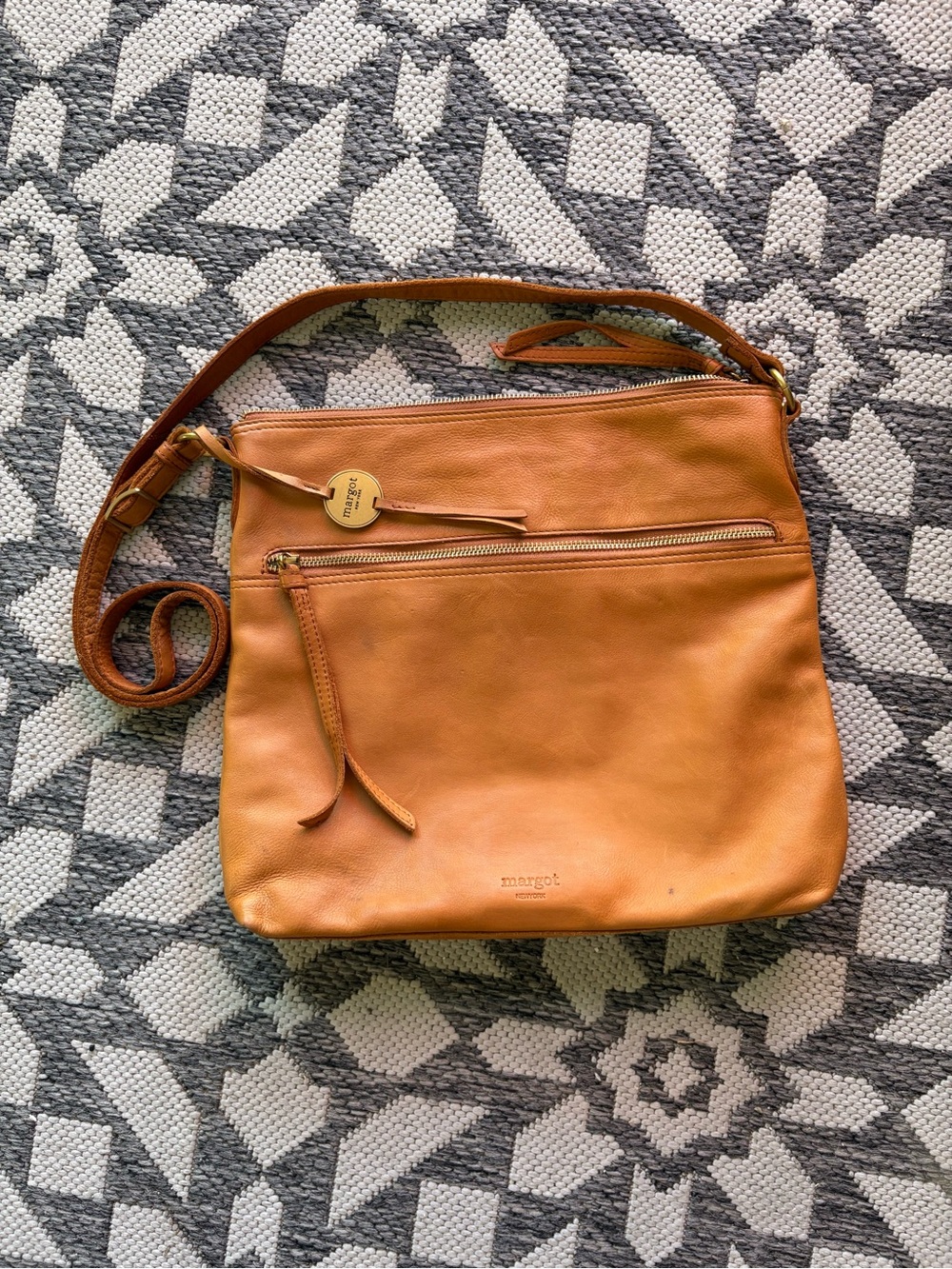 margot Tan Leather Crossbody with Front Zip Pocket